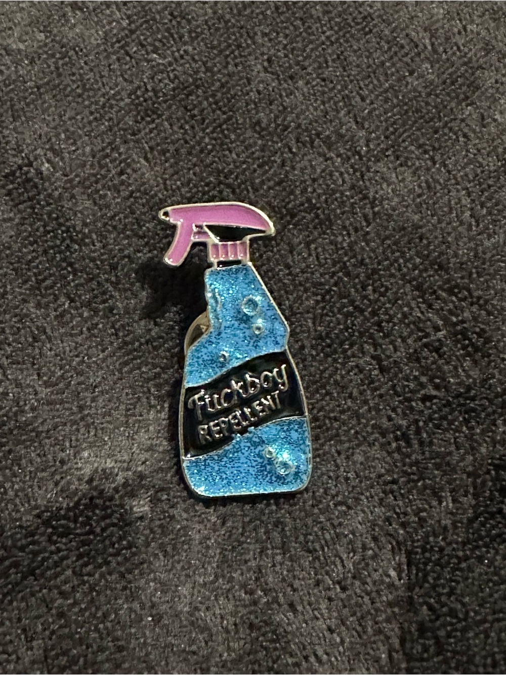 Novelty 'F*ckboy Repellent' Bottle Enamel Pin - Blue & Pink
